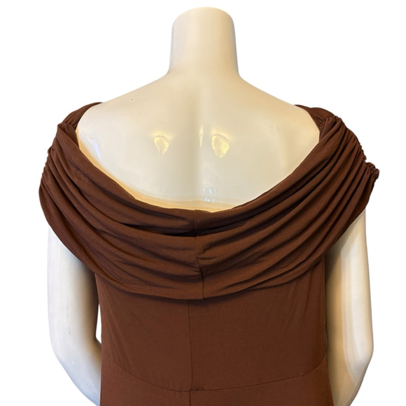 ELOQUII On or Off Shoulder Brown Maxi Dress Ruched Stretch Knit, Plus 18 - Picture 13 of 16